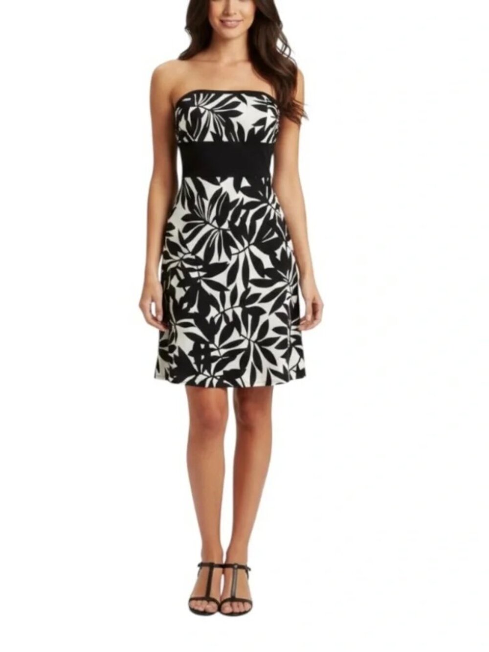 White House Black Market Black White Floral Strapless Dress 6